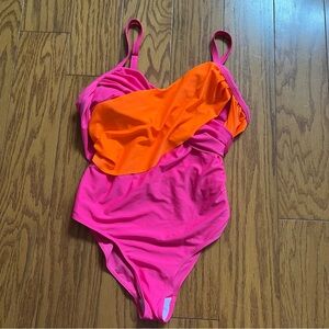 Vibrant Pink and Orange One Piece Swimsuit bathing suit 2xl color block